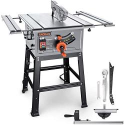 TACKLIFE Table Saw 10 Inch, 15-Amp 24T Blade 4800 RPM 45ºBevel Cutting With Pusher, Extended Desktop, Rip Fence, Miter Gauge, Heavy-Duty Metal Stand - MTS01A