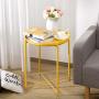 HollyHOME Tray Metal End Table, Sofa Table Small Round Side Tables, Anti-Rust and Waterproof Outdoor & Indoor Snack Table, Accent Coffee Table,（H） 20.28'' x（D） 16.38'', Yellow Cream