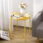 HollyHOME Tray Metal End Table, Sofa Table Small Round Side Tables, Anti-Rust and Waterproof Outdoor & Indoor Snack Table, Accent Coffee Table,（H） 20.28'' x（D） 16.38'', Yellow Cream