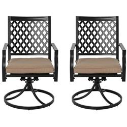 Nuu Garden Outdoor Bistro Swivel Chairs Set of 2, Patio 360-Degree Rotation Metal Dining Chairs with Cushions, Black/Khaki