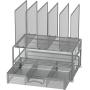 SimpleHouseware Mesh Desk Organizer with Sliding Drawer, Double Tray and 5 Upright Sections, Silver