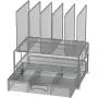 SimpleHouseware Mesh Desk Organizer with Sliding Drawer, Double Tray and 5 Upright Sections, Silver