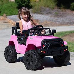 Best Choice Products 12V Kids Ride On Truck Car w/Parent Remote Control, Spring Suspension, LED Lights, AUX Port - Pink