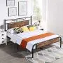 VECELO Queen Size Bed Frame with Wooden Headboard, Metal Platform Bed Frame with Footboard,No Box Spring Needed,Sturdy Steel Structure,14 Strong Steel Slat Support, Easy Assembly/Rustic Brown VECELO Queen Size Bed Frame with Wooden Headboard, Metal Platform Bed Frame with Footboard,No Box Spring Needed,Sturdy Steel Structure,14 Strong Steel Slat Support, Easy Assembly/Rustic Brown