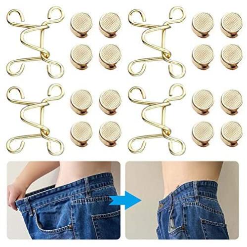 20pcs Upgraded Adjustable Nail-Free Waist Buckles, Premium 4 Sets Adjustable Waist Buckle Extender Set Jeans Extender Waist Extender Button for Pants Jeans, Reuseable Jean Buttons (Golden)