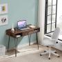 VECELO Computer Home & Office Laptop Table,Study Writing Desk with Drawers Open Shelf Storage Metal Leg，Retro Brown