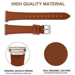 Genuine Leather Bands Compatible for Fitbit Charge 4 / Charge 3 / Charge 3 SE Bands, Classic Replacement Accessories Strap Genuine Leather Wristbands Metal Women Men Small Large Brown