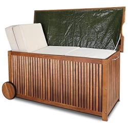 cucunu 46x20x24 Inch Deck Box in Acacia Wood with a water-repellent Tarpaulin I 65 Gallon Wooden Patio Storage Box for Indoor or Outdoor Cushion Storage