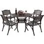 Kinger Home 5-Piece Cast Aluminum Patio Dining Set w/ 4 Chairs, Umbrella Hole, Lattice Weave Design - Antique Brown Kinger Home 5-Piece Cast Aluminum Patio Dining Set w/ 4 Chairs, Umbrella Hole, Lattice Weave Design - Antique Brown