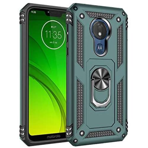 Rebex Compatible with Motorola G7 Power Case Cover,Moto G7 Supra Case,Tough Heavy Protective 360 Metal Rotating Ring Kickstand Holder Grip Magnetic Metal Armor Heavy Duty Shockproof (Blackish Green)