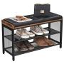 VASAGLE Storage Chests, Shoe Bench, Padded Storage Bench with Mesh Shelf, Shoe Rack, Metal Frame, Easy Assembly, Space Saving, Industrial, Black Imitation Leather, Hallway ULBS75X