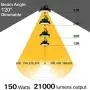 LED High Bay Light 150W 1-10V Dimmable 5000K 21,000lm UFO LED High Bay Light Fixture 5 Cable with US Plug [250W/400W MH/HPS Equiv.] Commercial Warehouse/Workshop/Wet Location Area Light