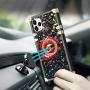 Wollony for iPhone 11 Pro Max Case with Ring Holder Square Edge for Women Retro Flower Soft Protective Kickstand Case Metal Reinforced Corners Shockproof Cover for iPhone 11 Pro Max 6.5'' Black Lips
