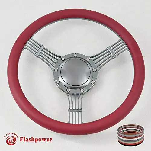 14'' Gun Metal Billet Steering Wheel Half Wrap with Horn Button-Burgundy 14'' Gun Metal Billet Steering Wheel Half Wrap with Horn Button-Burgundy