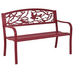 Giantex Patio Garden Bench Park Yard Outdoor Furniture Cast Iron Porch Chair (Red)