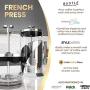 Cafe Du Chateau French Press Coffee Maker (34 oz) - 4 Level Filtration System - Heat Resistant Borosilicate Glass, Stainless Steel