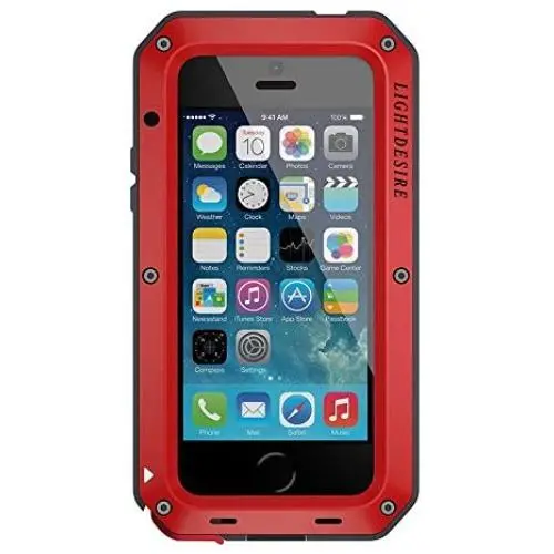 iPhone 5S SE Case, Metal Aluminum Alloy Extreme Water LIGHTDESIRE Military Bumper Heavy Duty Cover Shell - Red