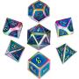 Polyhedral Metal Dices Set Zinc Alloy with Enamel Solid Metal for DND Game, Tabletop RPG, Dungeons and Dragons, Math Teaching, 7 Pieces Dice Set with Black Velvet Bag (Electrophoretic Colorful Blue)