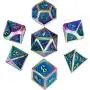 Polyhedral Metal Dices Set Zinc Alloy with Enamel Solid Metal for DND Game, Tabletop RPG, Dungeons and Dragons, Math Teaching, 7 Pieces Dice Set with Black Velvet Bag (Electrophoretic Colorful Blue)