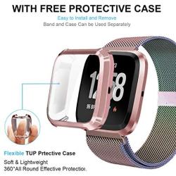 Maxjoy Compatible with Fitbit Versa Bands, Versa 2 Stainless Steel Metal Band Mesh Replacement Bracelet Wristband with Protective Case Compatible with Fitbit Versa 2 1 Watch, Colorful