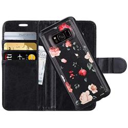 FLYEE Case Compatible with Samsung Galaxy S8 (5.8 inch,Released in 2017),Wallet Case for Women and Girls with Card Holder,Premium PU Leather Magnetic Flip Protective Case for S8 5.8-Black Flower