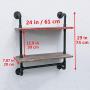 Ucared 2-Tier Vintage Industrial Pipe Bathroom Shelves Wall Mounted,24'' Rustic Wall Shelf with Bath Towel Bars,Farmhouse Towel Rack,Metal & Wooden Floating Shelves,Over The Toilet Storage Shelf