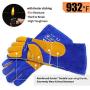 RAPICCA 16 Inches,932℉, Leather Forge/Mig/Stick Welding Gloves Heat/Fire Resistant, Mitts for Oven/Grill/Fireplace/Furnace/Stove/Pot Holder/Tig Welder/Mig/BBQ/Animal handling glove with 16 inches Extra Long Sleeve– Blue