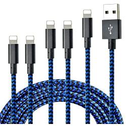 iPhone Charger Cable, CUGUNU 5 Pack[3/3/6/6/10FT] MFi Certified USB Type A to Lightning Cable Nylon Braided Charging Cord Compatible for iPhone X/Max/12/11/8/7/6/6S/5/5S/SE/Plus/iPad - Black Blue