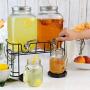 Dual Gallon Glass Beverage Dispensers with Metal Stand, Stainless Steel Spigot, Metal Lid and Drip Trays- Gallon Glass Yorkshire Mason Dual Drink Dispenser Display for Parties, Weddings and Holidays