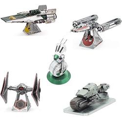 Fascinations Metal Earth 3D Metal Model Kits Star Wars Rise of Skywalker Set of 5 - D-O - First Order Treadspeeder - Sith Tie Fighter - Resistance A-Wing Fighter - Zoriis Y-Wing Fighter