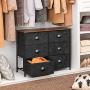 SONGMICS Fabric Drawer Dresser, Wide Storage Dresser with 6 Drawers, Industrial Closet Storage Drawers, with Metal Frame, Wooden Top, for Closet, Hallway, Nursery, Rustic Brown and Black ULVT23HV1