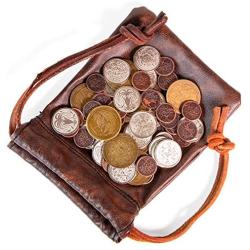 The Dragons Hoard: 60 Real Metal Fantasy Coins with Leather Pouch | Board Game Accessory for Tabletop RPG Role-Play Strategy Games | Bronze, Silver, and Gold Colored Coins