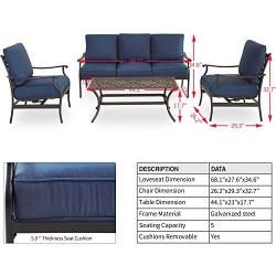 PatioFestival Patio Conversation Set 4 Pieces Cushioned Outdoor Furniture Sets with All Weather Frame