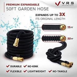 Very Right Stuff Expandable Garden Hose 50ft - Superior 3750D Fabric, 3-Layers Natural Latex Tube & Premium Brass Connectors - Zinc Spray Nozzle & Metal Holder - Lightweight & Flexible Watering Kit