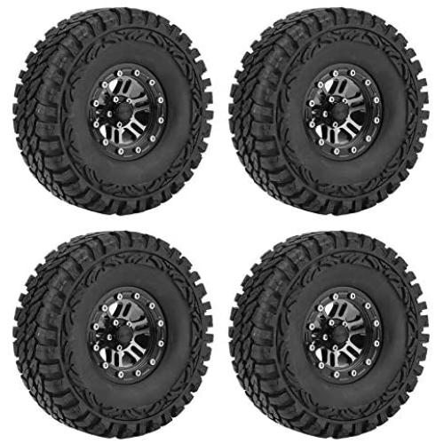 Yanmis RC Car Tires, 4pcs/Set 1:10 Crawler Tires Rubber Tyres Metal Hubs RC Accessory Remote Control Car Part, Metal Crawler Tires, Lock Catch for RC