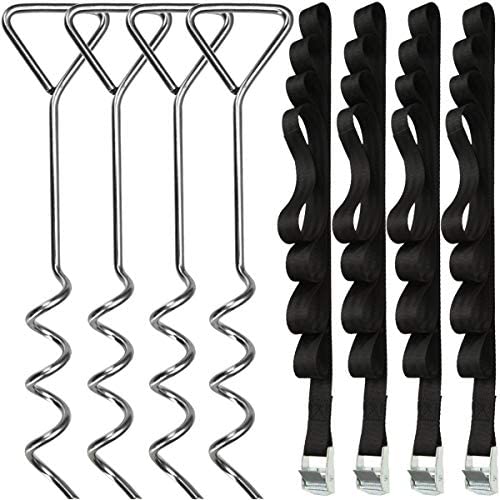 CHULAN Trampoline Stakes, Heavy Duty Trampoline Anchor kit, Corkscrew Shape Trampoline Parts with Mental Buckles and Straps for Outdoor Trampolines Protecting - Set of 4