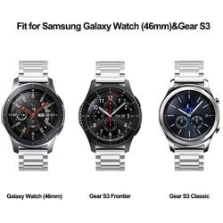 V-MORO Metal Strap Compatible with Galaxy Watch 46mm Bands/Gear S3 Classic Band Men Silver 22mm Solid Stainless Steel Business Bracelet for Samsung Galaxy Watch 46mm R800/Gear S3 Classic/Frontier