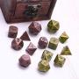Jovitec 14 Pieces Metal Solid Zinc Alloy Game D&D Dices Set Durable Polyhedral Dice with Printed Numbers and Velvet Storage Bags for Game, Dungeons and Dragons, RPG, Math Teaching (C)