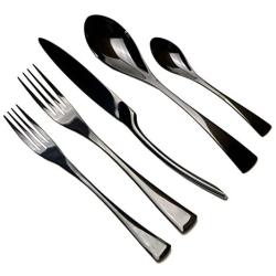 JANKNG 20-Piece 18/10 Stainless Steel Flatware Set Mirror Polishing Black, Serive for 4