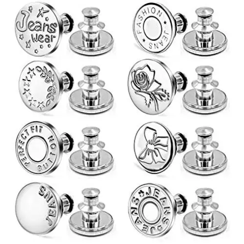 8 Sets Button Pins for Jeans, Replacement Jean Buttons Snaps No-Sew Jean Buttons Bits, Instant Button Adjustable Metal Button Pants Button Craft DIY Fasteners 1 inch Jean Pins for Pants Waist(Silver) 8 Sets Button Pins for Jeans, Replacement Jean Buttons Snaps No-Sew Jean Buttons Bits, Instant Button Adjustable Metal Button Pants Button Craft DIY Fasteners 1 inch Jean Pins for Pants Waist(Silver)