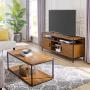 Wide Entertainment Center TV Media Stand by CAFFOZ Furniture Designs | with Two Doors and Storage Shelves | Sturdy | Easy Assembly | Brown Oak Wood Look Accent Furniture with Metal Frame