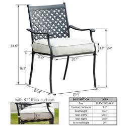 Top Space 4 Piece Metal Outdoor Wrought Iron Patio Furniture,Dinning Chairs Set with Arms and Seat Cushions (4 PC, White)