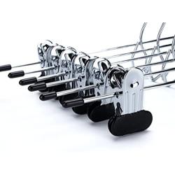 6 Quality Pants Hangers Heavy Duty Add-on Skirt/Slack Metal Hanger, Extra Wide Adjustable Clips, Multi Stackable Add on Hangers, Chrome, Jeans, Bottoms, Set of 6