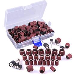 AUSTOR 132 Pieces Sanding Drum Set with Free Box Including 120 Pieces Drum Sander Sanding Sleeves and 12 Pieces Drum Mandrels for Dremel Rotary Tool