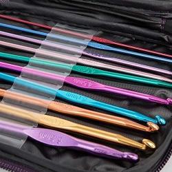 BetyBedy 22pcs Mixed Aluminum Handle Crochet Hooks, Ergonomic Knitting Needles, Weave Yarn Set, 0.6~6.5mm