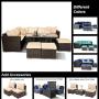 Outime 7 PCS Patio Furniture Outdoor Sectional Sofa，All Weather PE Brown Rattan Wicker Conversation Set with Khaki Cushion and Glass Table Top