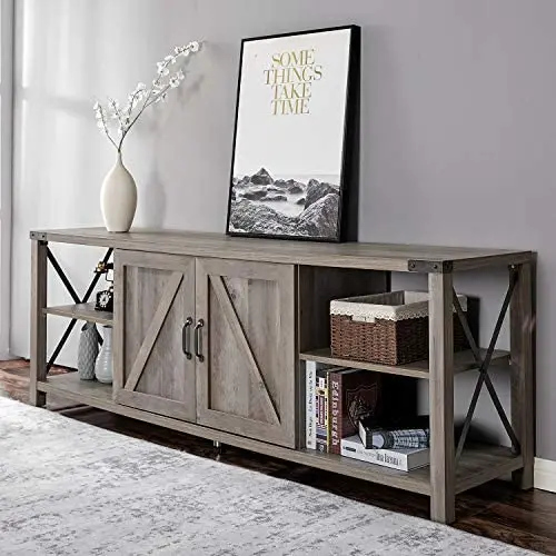 Amerlife 68'' TV Stand Wood Metal TV Console Industrial Entertainment Center Farmhouse with Storage Cabinets and Shelves for TVs Up to 78'', Rustic Gray Wash Amerlife 68'' TV Stand Wood Metal TV Console Industrial Entertainment Center Farmhouse with Storage Cabinets and Shelves for TVs Up to 78'', Rustic Gray Wash