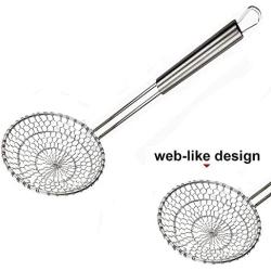 Kaixin Skimmer Spoon Fry Oil Mesh Strainer Spider Stainless Steel Asian Metal Large Fat Fish French Round Slotted Ladle Deep Wire Basket Fine Grease Stir For cooking With Long Handle Hot Pot-5 Inch