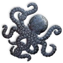 Octopus Metal Wall Art, Sea Life Ocean Decor, Beach Themed Artwork, Decorative Figurines 14 in. x 15 in.