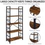 OIAHOMY Industrial Bookshelf，5-Tier Vintage Bookcase and Bookshelves，Rustic Wood and Metal Shelving Unit，Display Rack and Storage Organizer for Living Room, Rustic Brown